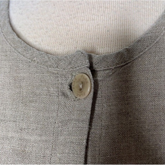 FLAX Linen Lagenlook Linen Tunic Top Size Medium Tan Cream Gray Button Up Blouse - Picture 4 of 7